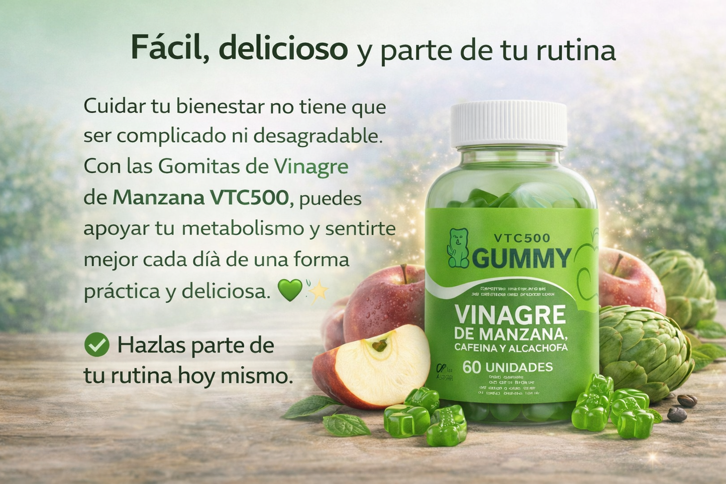 Gomitas de Vinagre de Manzana con Cafeína y Alcachofa